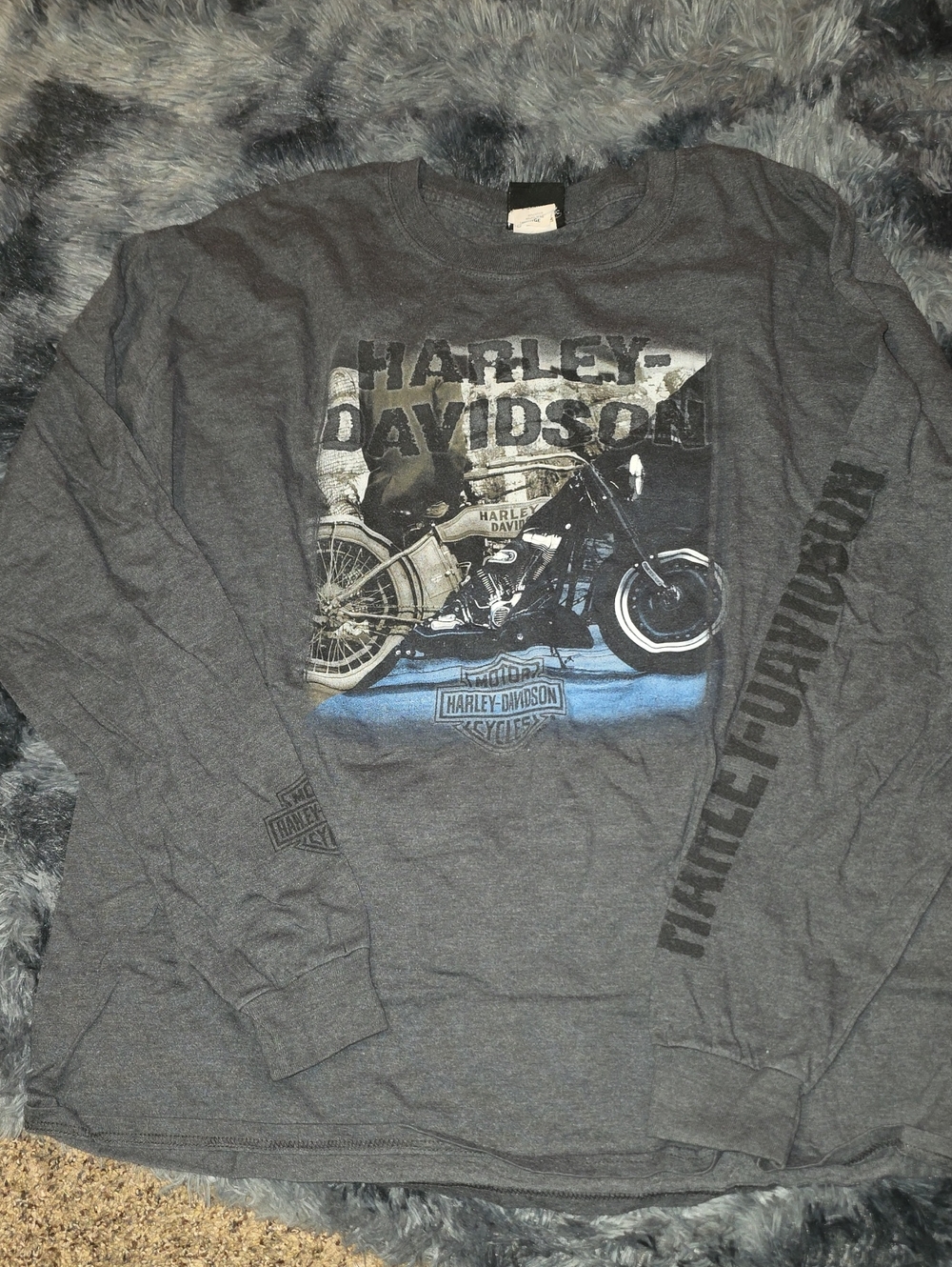 Harley-Davidson Men’s Long Sleeve Tee - Gray with Blue Accent